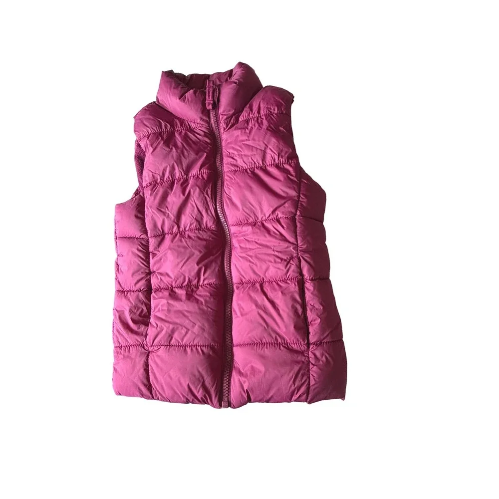 Old Navy Kids Magenta Purple Puffer Vest Fleece Lined Quilted Zip Up Size S 6-7